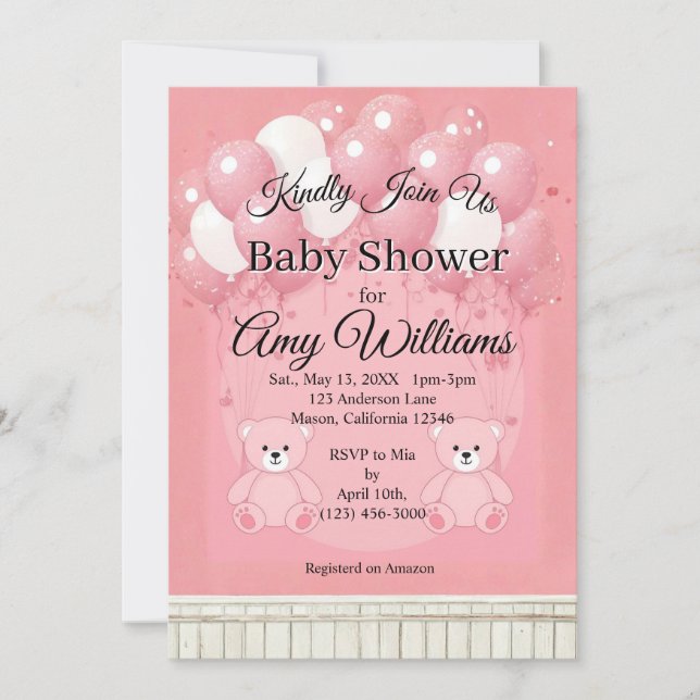 Convite Pink Balloon baby shower Invitation (Frente)
