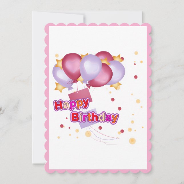Convite Pink Balloon Birthday Card for Girls – Cute and Jo (Frente)
