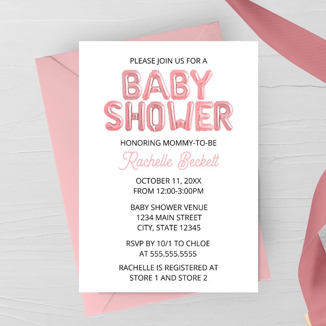 Convite Pink Balloon Letter Baby Shower Invitation (Criador carregado)