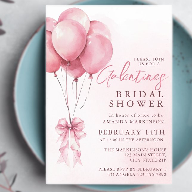 Convite Pink Balloon Watercolor Galentines Bridal Shower (Criador carregado)
