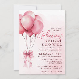 Convite Pink Balloon Watercolor Galentines Bridal Shower