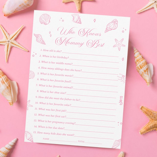 Convite Pink Beach Baby Shower Who Knows Mommy Best Game (Criador carregado)