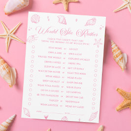 Convite Pink Beach Baby Shower Would She Rather Game Card