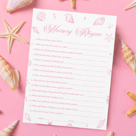 Convite Pink Beach Coastal Baby Shower Nursery Rhyme Game