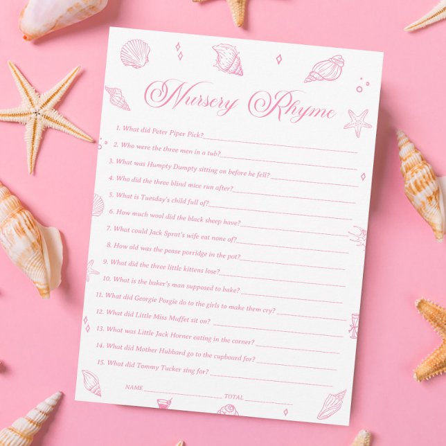 Convite Pink Beach Coastal Baby Shower Nursery Rhyme Game (Criador carregado)