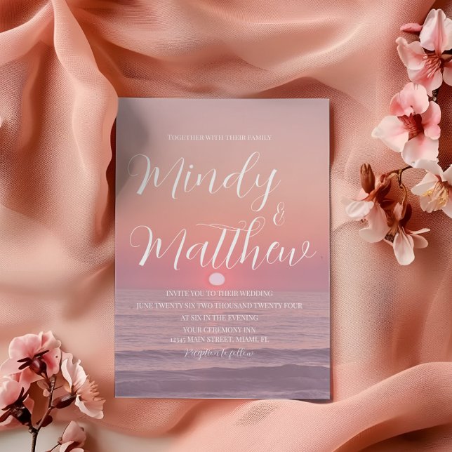 Convite Pink Beach Sunset Destination Wedding Invitation (Criador carregado)