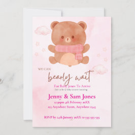 Convite Pink Bear Baby Shower Invitation | Cute & Customis