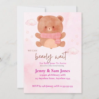 Convite Pink Bear Baby Shower Invitation | Cute & Customis