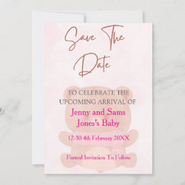 Convite Pink Bear Baby Shower Save the Date Card | Cute & 