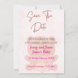 Convite Pink Bear Baby Shower Save the Date Card | Cute &