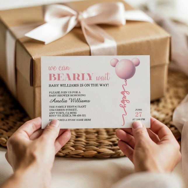 Convite Pink Bearly Wait Baby Girl Balloon Shower Invite (Criador carregado)