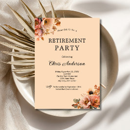 Convite Pink Beige Party Floral Elegant Modern Retirement 