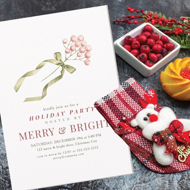Convite Pink Berries Corporate Christmas Office Council (Pink Berries Corporate Christmas Office Council Invitation Elegant Christmas Charity Gala Family)