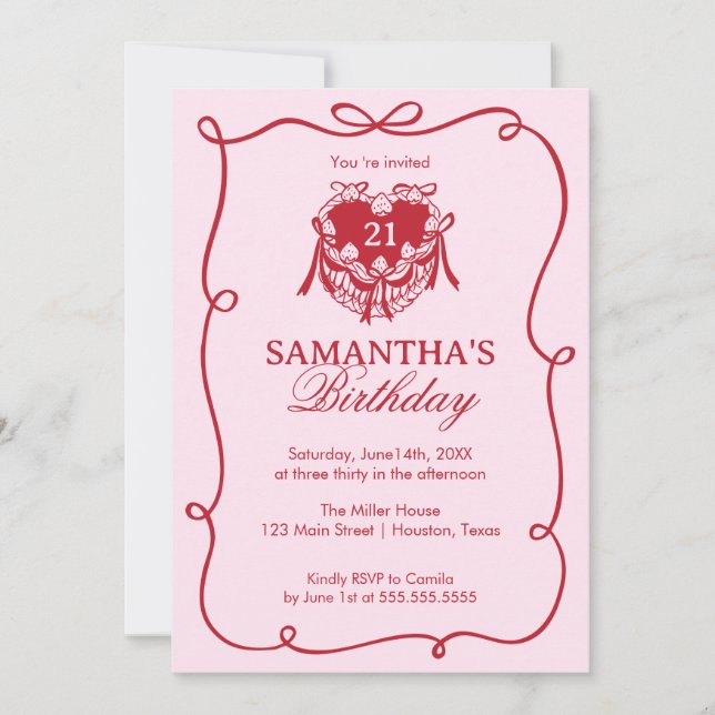 Convite Pink Birthday Invitation (Frente)