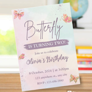 Convite Pink Birthday Invitation Butterfly