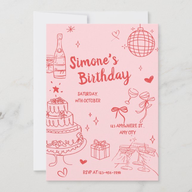 Convite Pink Birthday Party Invite (Frente)