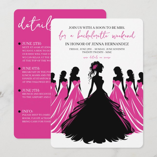 Convite Pink & Black Bachelorette Party (Frente/Verso)