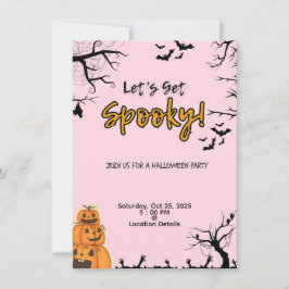 Convite Pink & Black Halloween Party Invitation