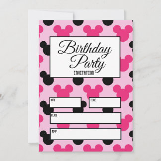 Convite Pink & Black Mouse Ears Invitation