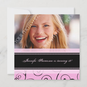Convite Pink Black Photo 18th Birthday Party Invitations