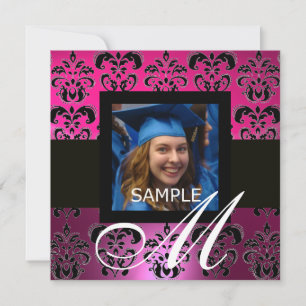 CONVITE PINK BLACK PURPLE GRADUATION MONOGRAM