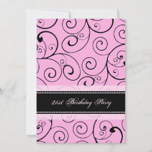 Convite Pink Black Swirls 21st Birthday Party Invitations