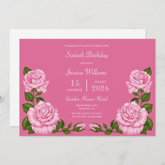 Convite Pink Blossom Decoration 60th Birthday (Frente/Verso)