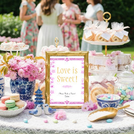 Convite Pink blossom florals "Love is Sweet"  Sign