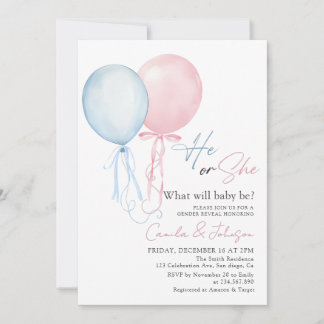 Convite Pink Blue Balloons Gender Reveal Invitation