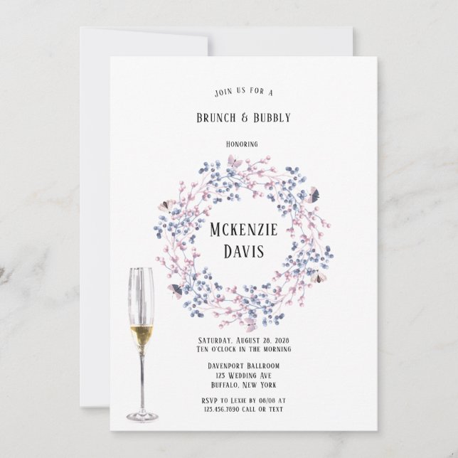 Convite Pink Blue Christmas Berries Bridesmaids Luncheids (Frente)