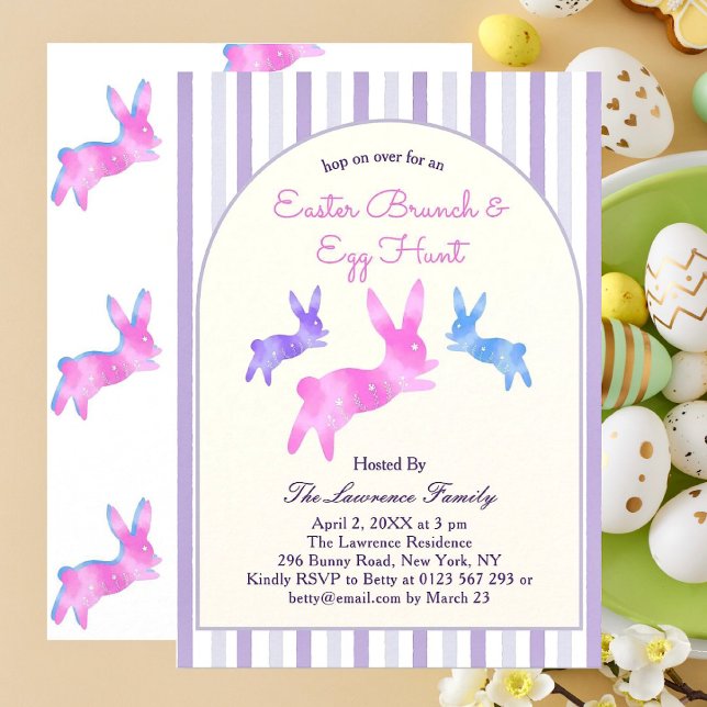 Convite Pink Blue Purple Cute Bunny Easter Brunch Egg Hunt (Criador carregado)