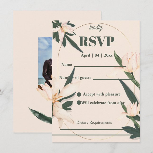 Convite Pink blush floral Circle RSVP Card (Frente/Verso)