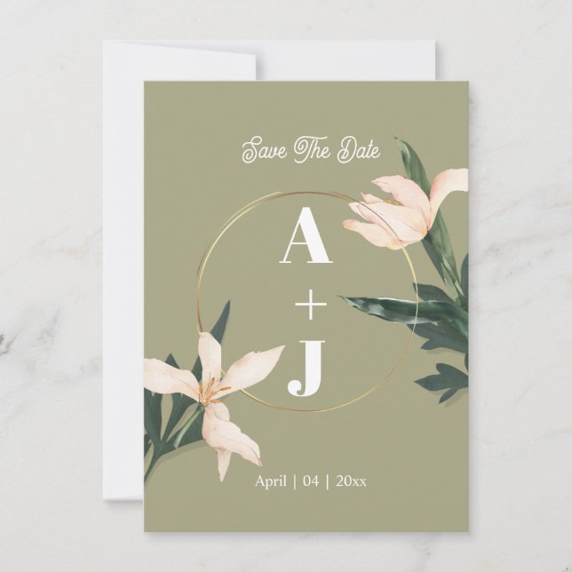 Convite Pink blush floral Circle save the date card (Frente)