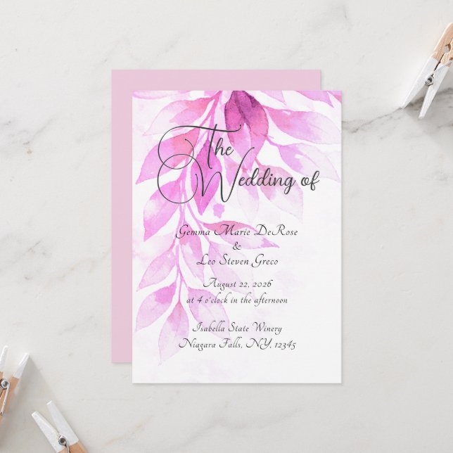Convite Pink Botanical Wedding Invitation (Frente/Verso In Situ)