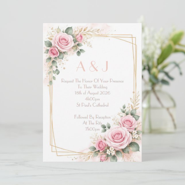 CONVITE PINK BOTANICAL WEDDING INVITATION (Em pé/Frente)