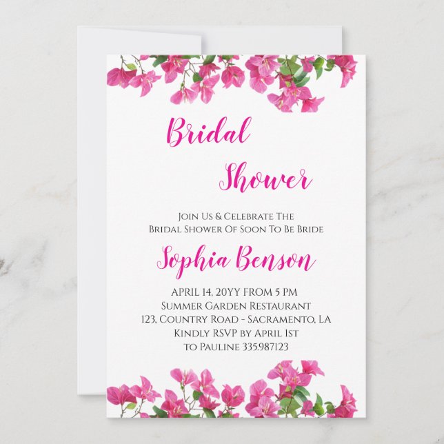 Convite Pink Bougainvillea Floral Bridal Shower Invitation (Frente)