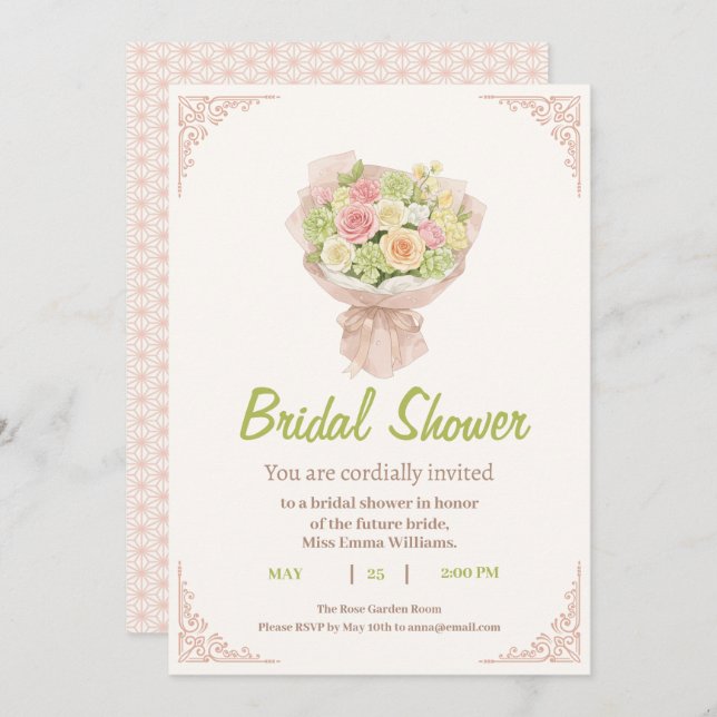 Convite pink bouquet Bridal Shower Invite – Japanese  (Frente/Verso)