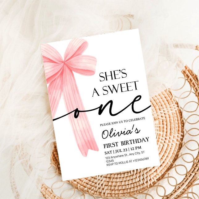 Convite Pink Bow 1st Birthday (Criador carregado)