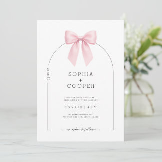 Convite Pink Bow Arch Modern Serif Wedding Invitation