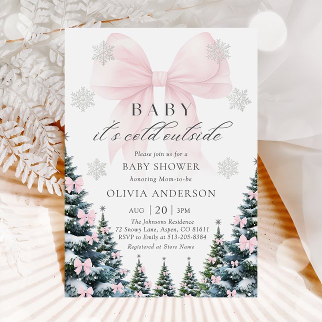 Convite Pink Bow Baby It's Cold Outside Baby Shower  (Criador carregado)