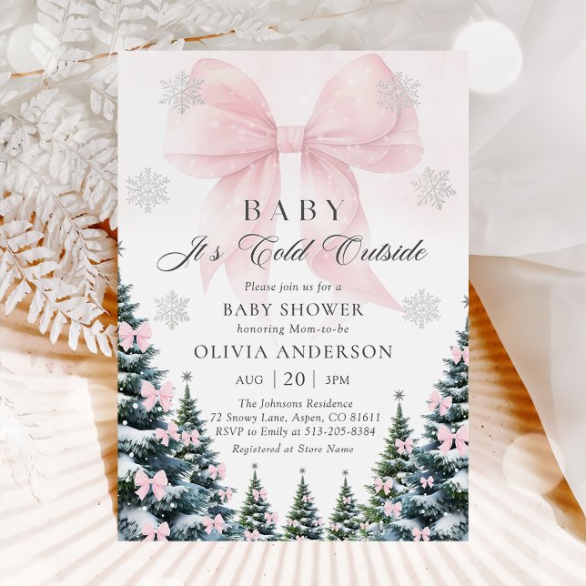 Convite Pink Bow Baby It's Cold Outside Baby Shower  (Criador carregado)