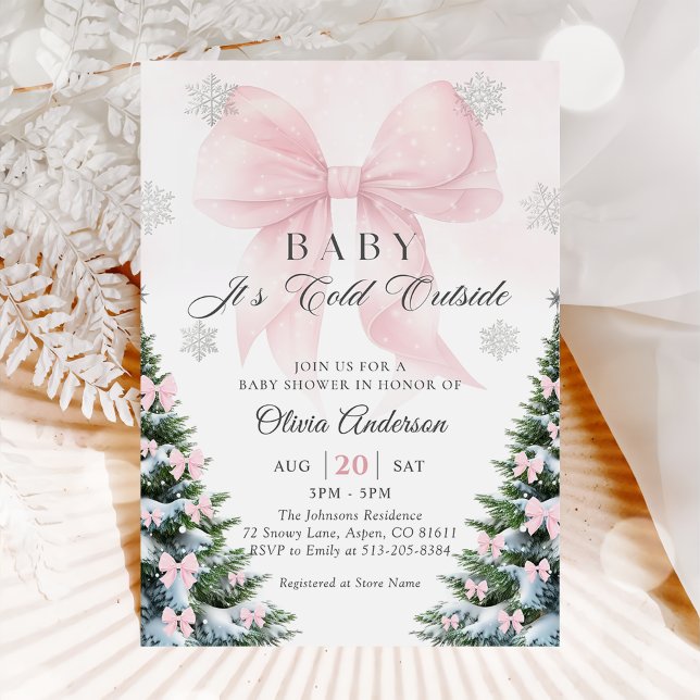 Convite Pink Bow Baby It's Cold Outside Baby Shower  Invit (Criador carregado)