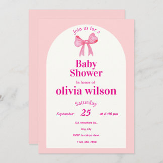 Convite Pink Bow Baby Shower.elegant baby shower.