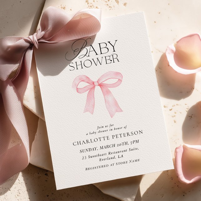 Convite Pink Bow Baby Shower Invitation (Criador carregado)