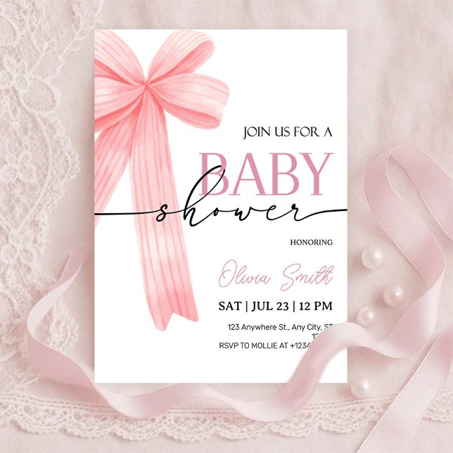 Convite Pink Bow Baby Shower Invitation (Criador carregado)