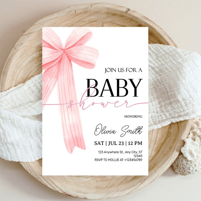 Convite Pink Bow Baby Shower Invitation (Criador carregado)