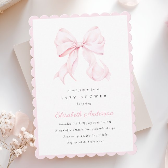 Convite Pink Bow Baby Shower Invitation (Criador carregado)