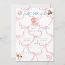 Convite Pink Bow Baby Shower Invitation Customizable
