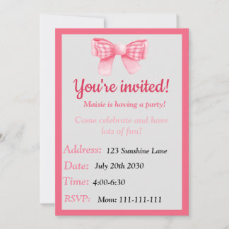 Convite Pink Bow Birthday Invitation
