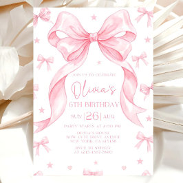 Convite Pink Bow Birthday Invitation, Girl Pink Birthday